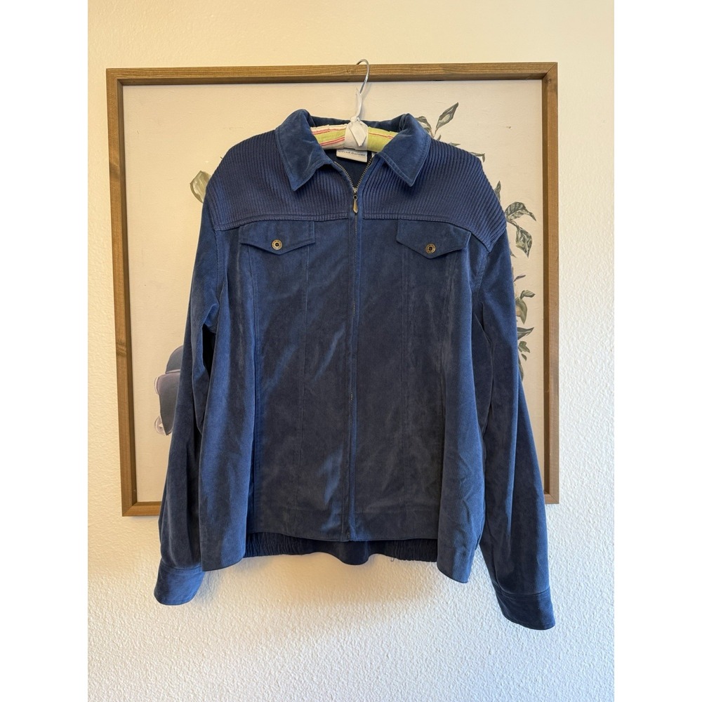 Y2K Alfred Dunner Blue Corduroy Zip Jacket Size 16 Soft Stretch